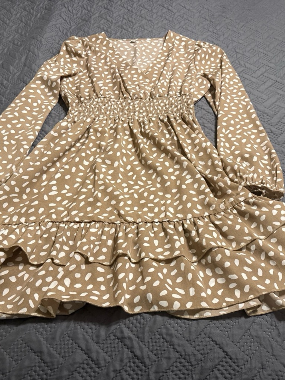 Tan Polka Dot Ruffle Dress
